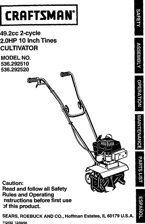 craftsman 2 hp 10 inch cultivator|sears tines cultivator manual.